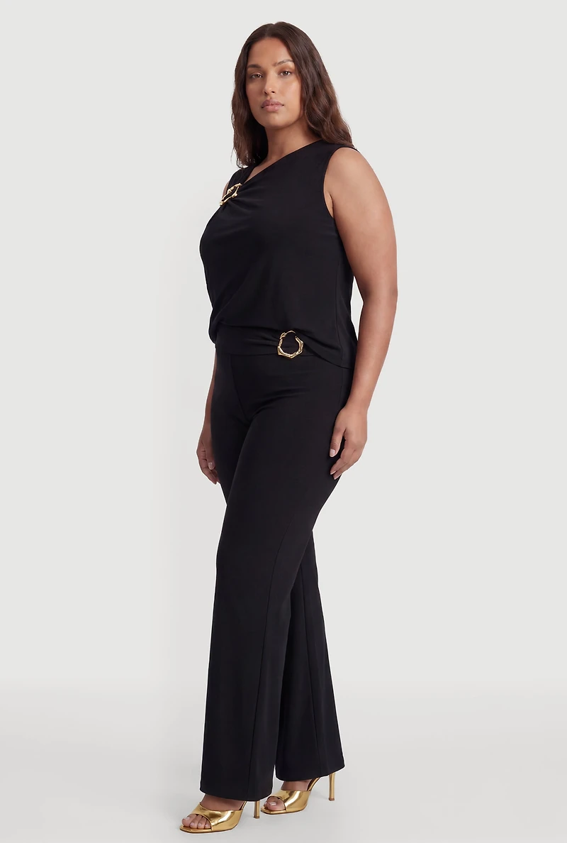 Plus Metallic Detail Asymmetrical Sleeveless Top