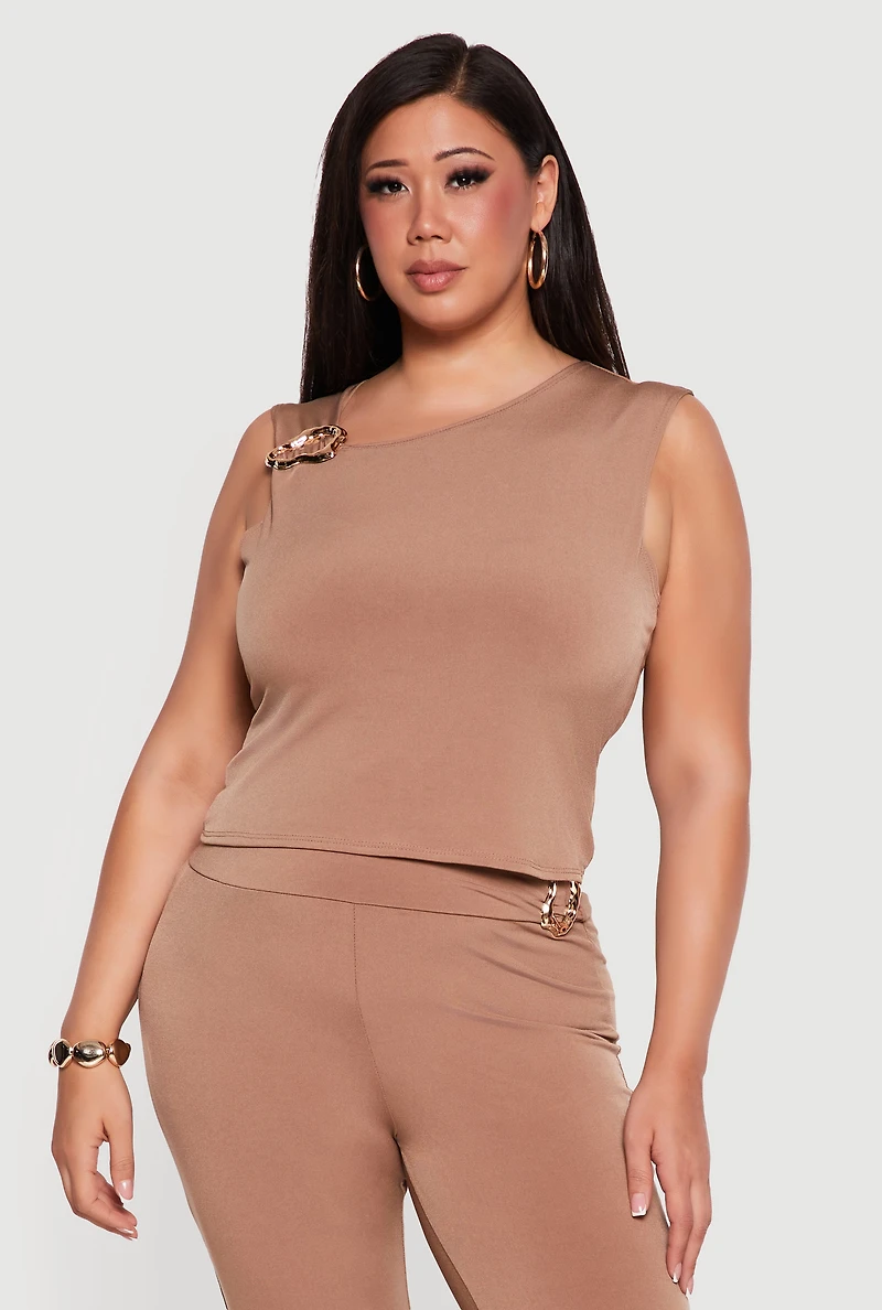 Plus Metallic Detail Asymmetrical Sleeveless Top
