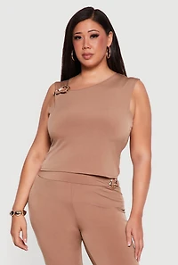 Plus Metallic Detail Asymmetrical Sleeveless Top