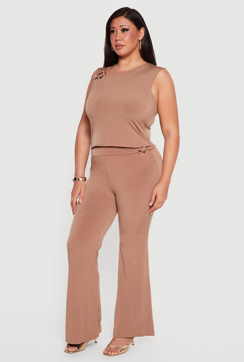 Plus Metallic Detail Asymmetrical Sleeveless Top