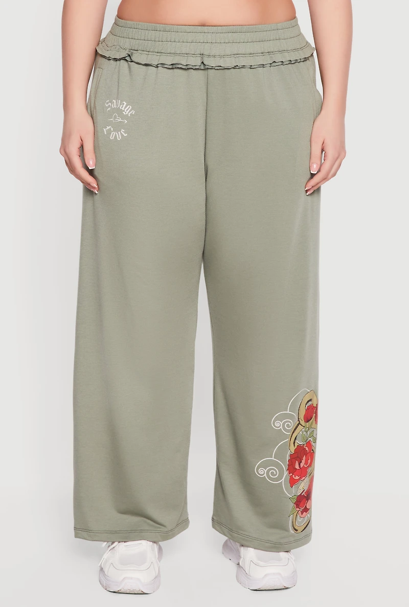 Plus Savage Love Rose Snake Graphic Pants