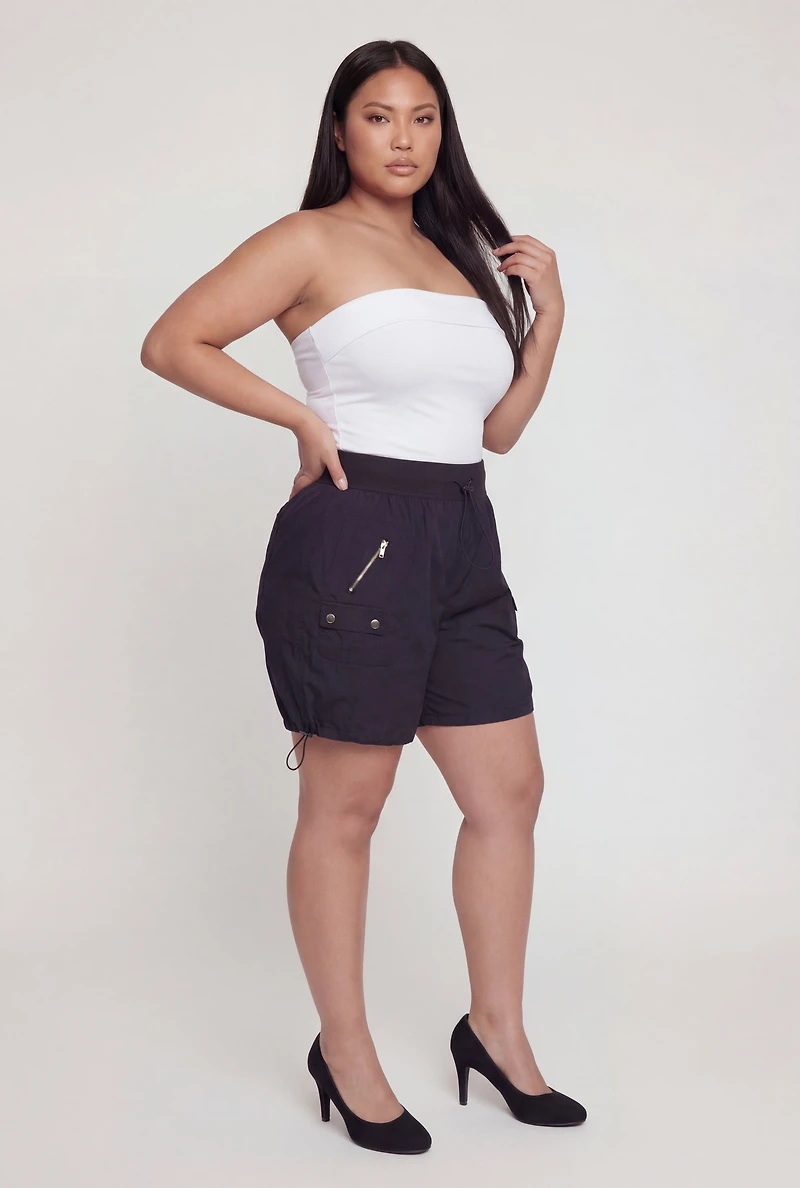 Plus Poplin Toggle Drawstring Waist Shorts
