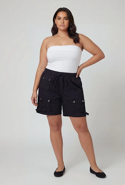 Plus Poplin Drawstring Waist Utility Shorts