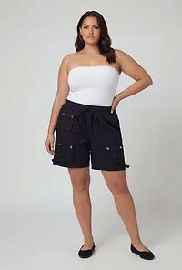 Plus Poplin Drawstring Waist Utility Shorts