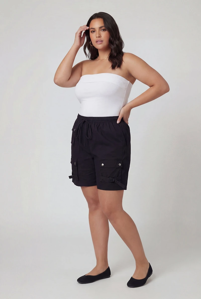 Plus Poplin Drawstring Waist Utility Shorts