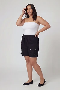 Plus Poplin Drawstring Waist Utility Shorts