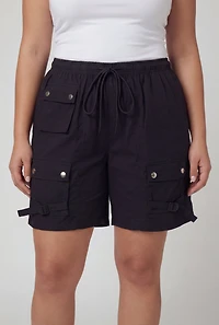 Plus Poplin Drawstring Waist Utility Shorts