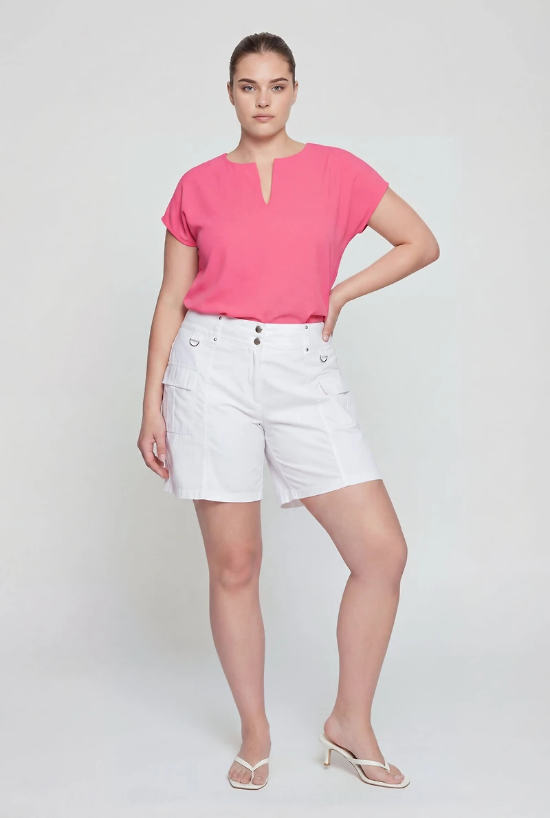 Plus High Waisted Stretch Cargo Shorts