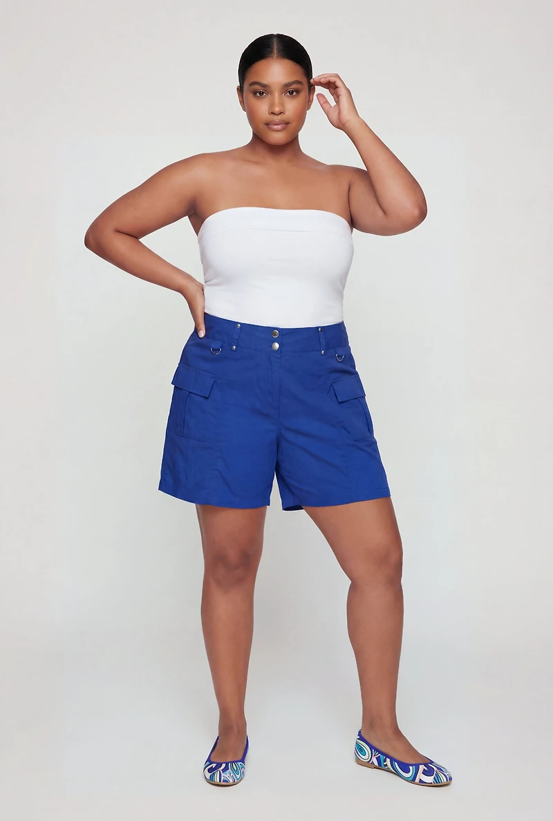 Plus High Waisted Stretch Cargo Shorts