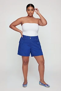 Plus High Waisted Stretch Cargo Shorts