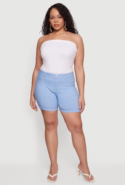 Plus Solid Hyperstretch Pull On Shorts