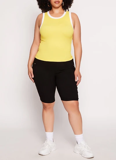 Plus Three Faux Button Bermuda Shorts