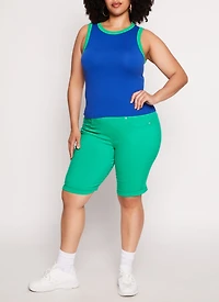 Plus Three Faux Button Bermuda Shorts