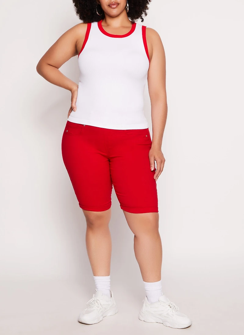 Plus Three Faux Button Bermuda Shorts