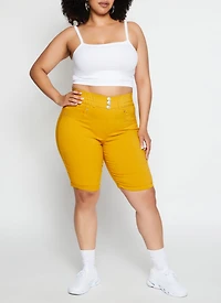 Plus Three Faux Button Bermuda Shorts