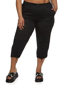 Plus Poplin Drawstring Capri Pants