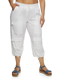 Plus Poplin Drawstring Capri Pants