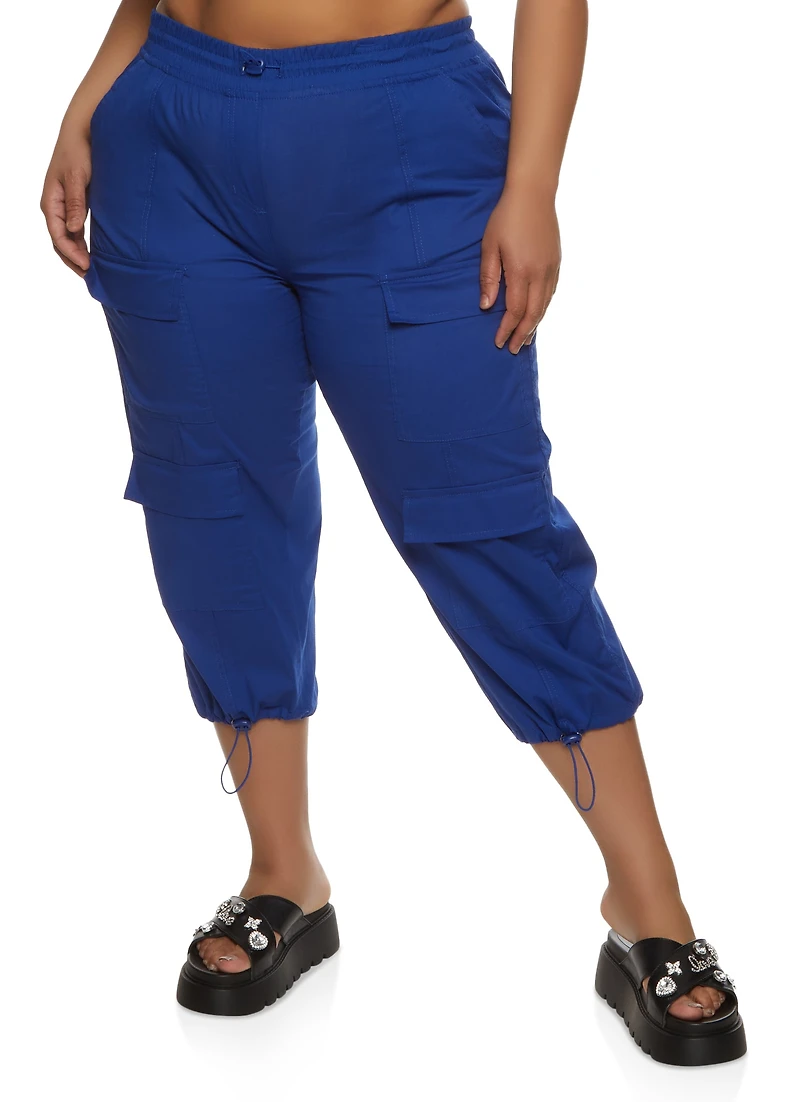 Plus Poplin Drawstring Capri Pants