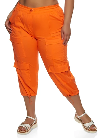 Plus Poplin Drawstring Capri Pants