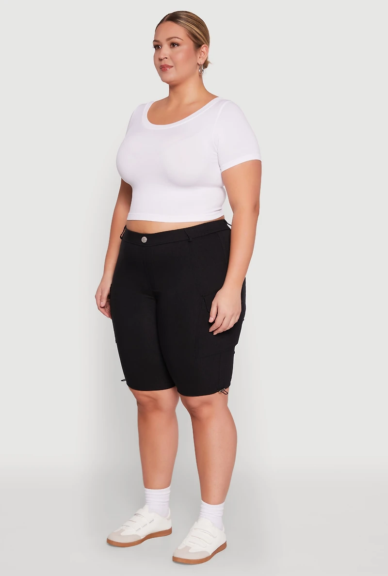 Womens Plus Hyperstretch Bermuda Shorts with Cargo Pockets,