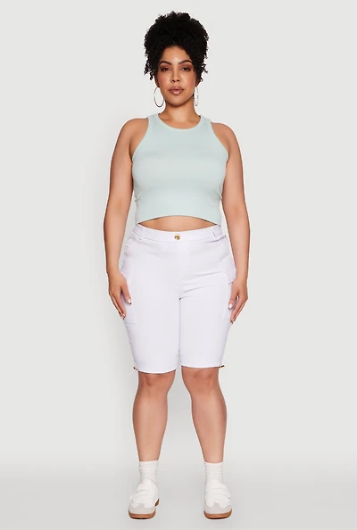 Womens Plus Size Hyperstretch Bermuda Shorts with Cargo Pockets, White, Size 3X