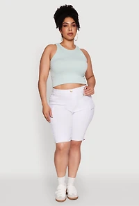 Womens Plus Size Hyperstretch Bermuda Shorts with Cargo Pockets, White, Size 3X