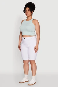 Womens Plus Size Hyperstretch Bermuda Shorts with Cargo Pockets, White, Size 3X