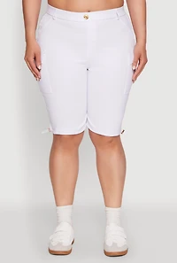 Womens Plus Size Hyperstretch Bermuda Shorts with Cargo Pockets, White, Size 3X