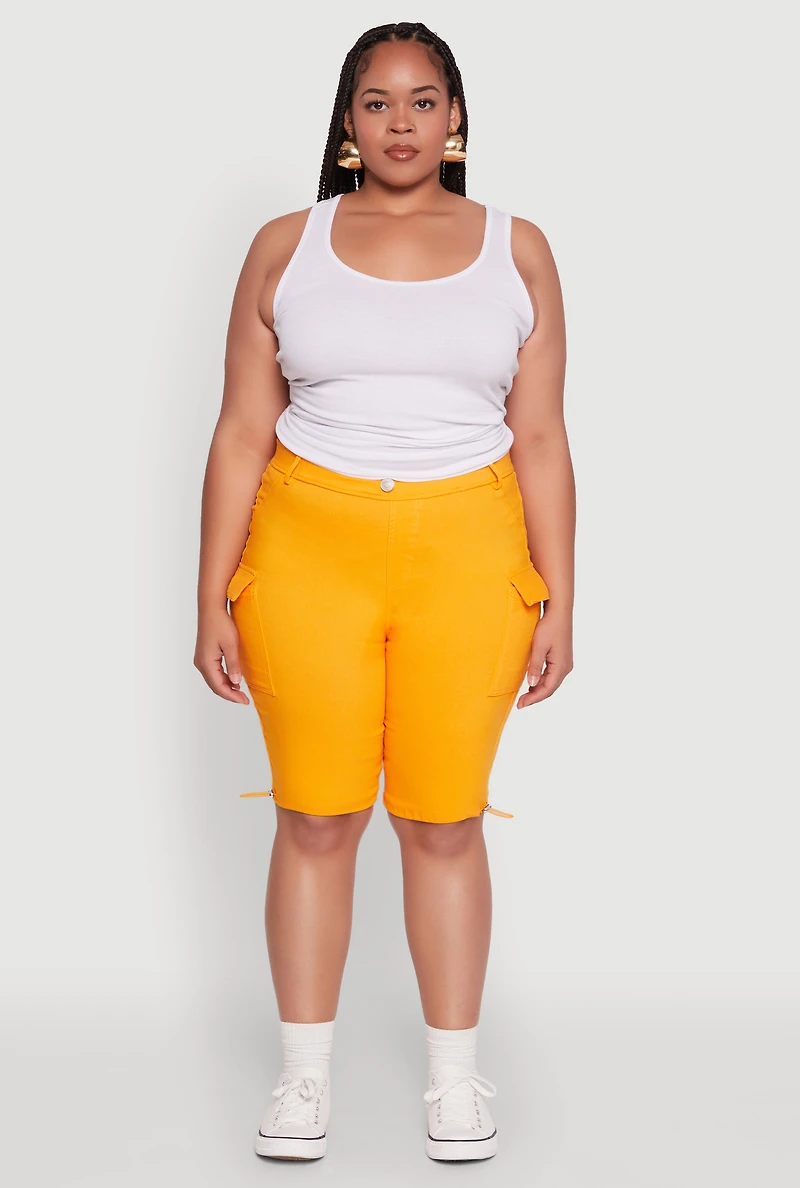 Womens Plus Size Hyperstretch Bermuda Shorts with Cargo Pockets, Orange, Size 3X