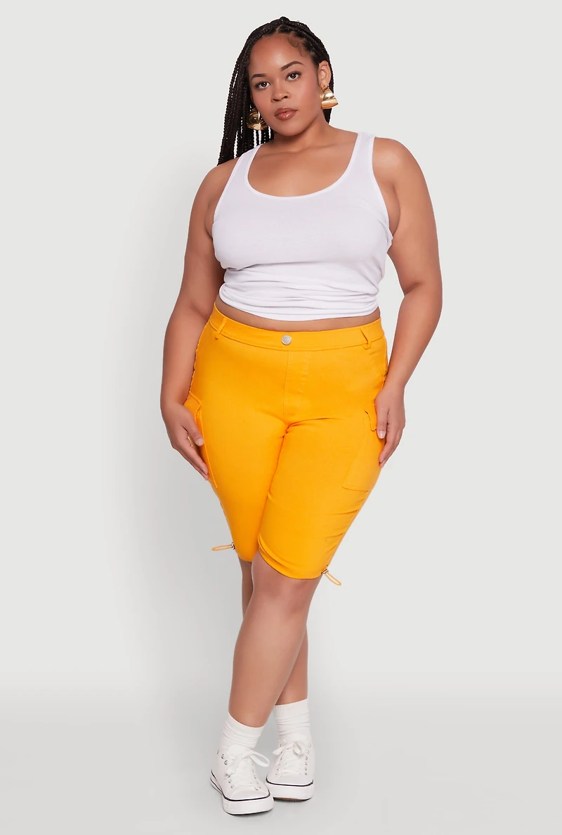 Womens Plus Size Hyperstretch Bermuda Shorts with Cargo Pockets, Orange, Size 3X