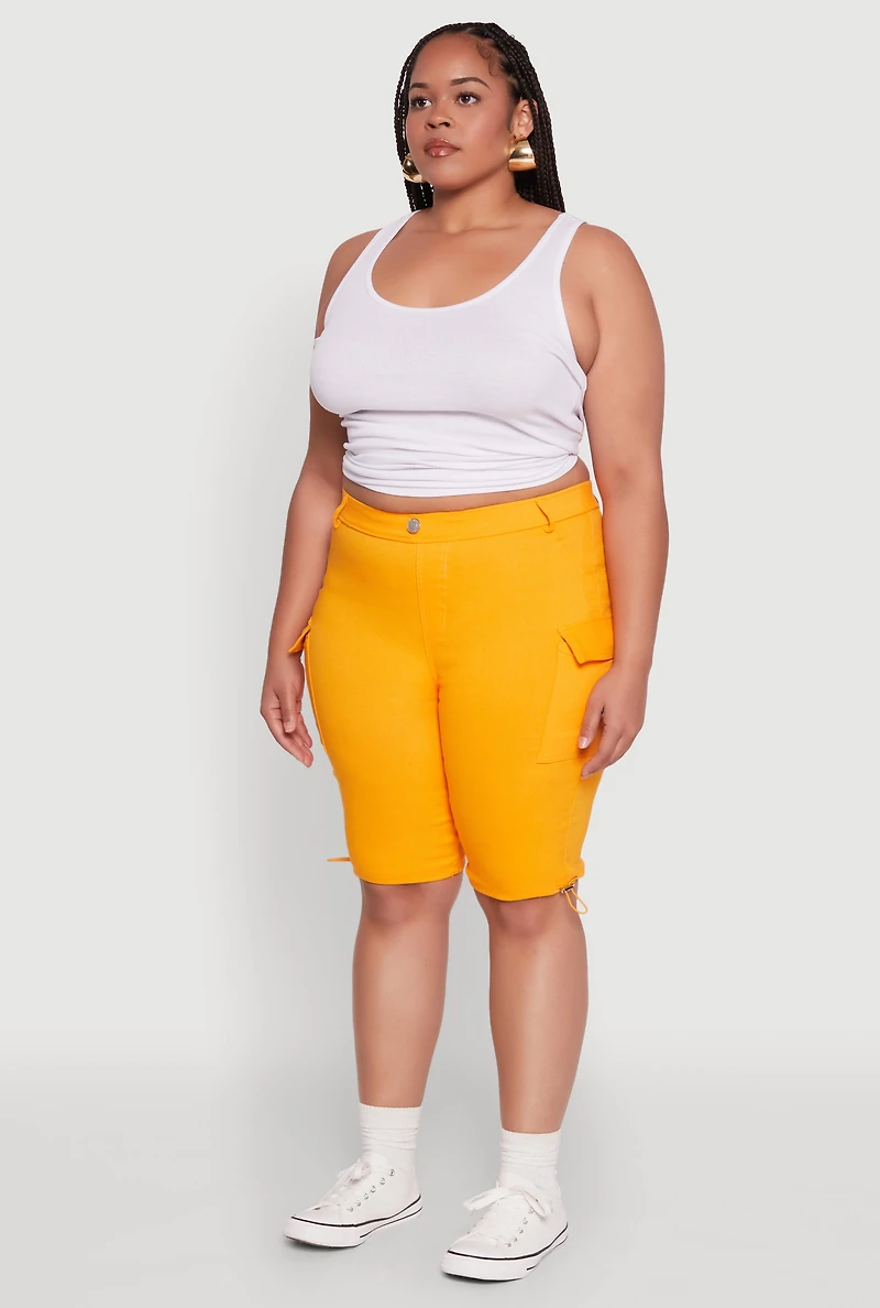 Womens Plus Size Hyperstretch Bermuda Shorts with Cargo Pockets, Orange, Size 3X