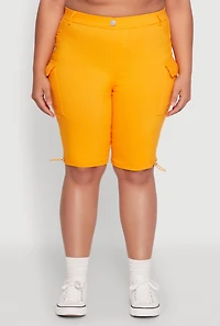 Womens Plus Size Hyperstretch Bermuda Shorts with Cargo Pockets, Orange, Size 3X