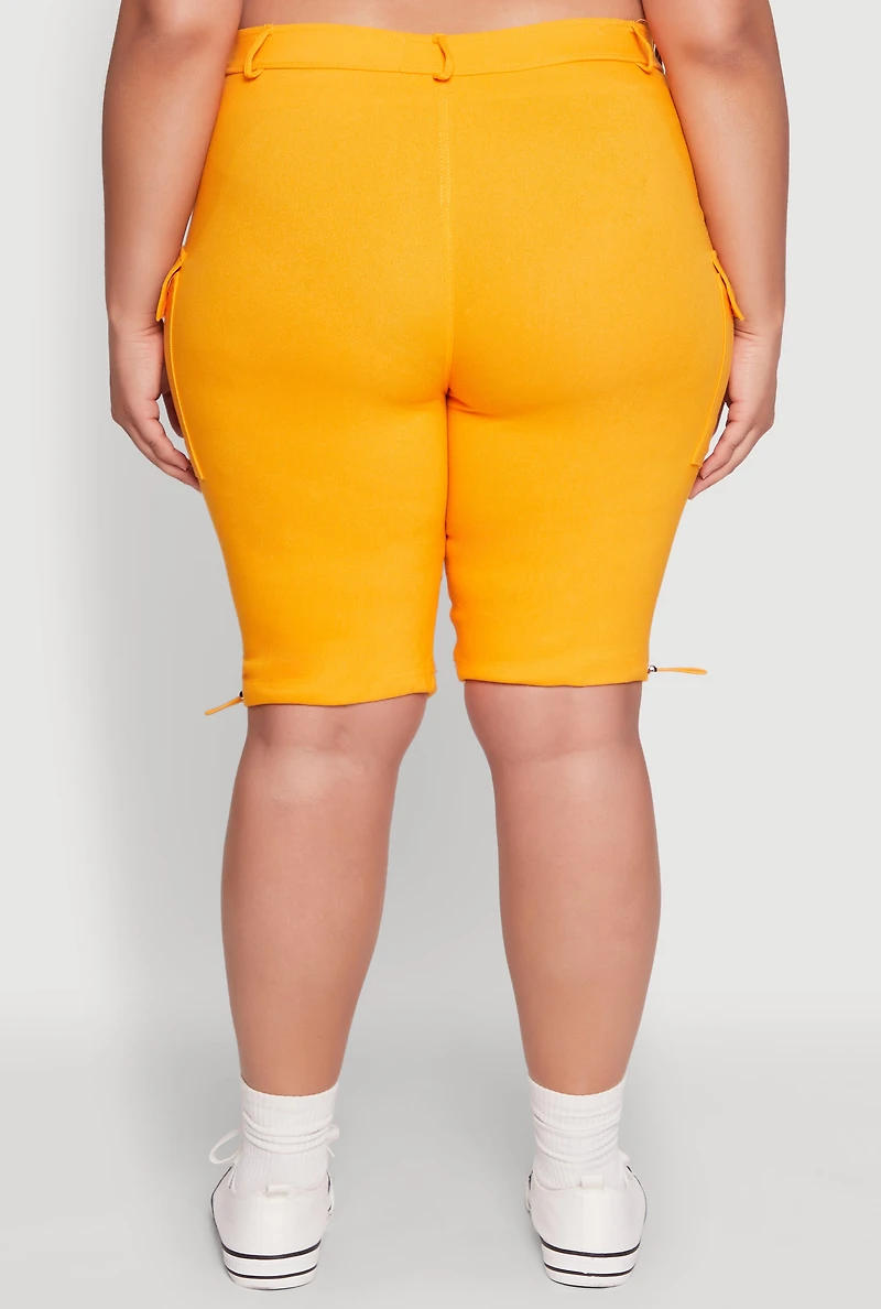 Womens Plus Size Hyperstretch Bermuda Shorts with Cargo Pockets, Orange, Size 3X