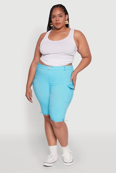 Womens Plus Size Hyperstretch Bermuda Shorts with Cargo Pockets, Blue, Size 2X
