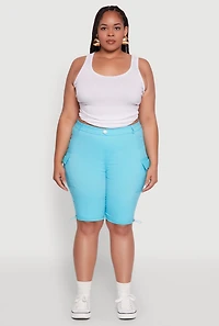 Womens Plus Size Hyperstretch Bermuda Shorts with Cargo Pockets, Blue, Size 2X