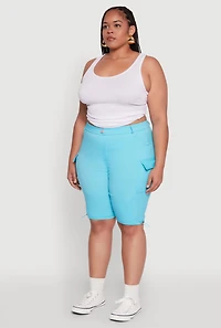 Womens Plus Size Hyperstretch Bermuda Shorts with Cargo Pockets, Blue, Size 1X