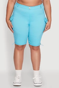 Womens Plus Size Hyperstretch Bermuda Shorts with Cargo Pockets, Blue, Size 2X