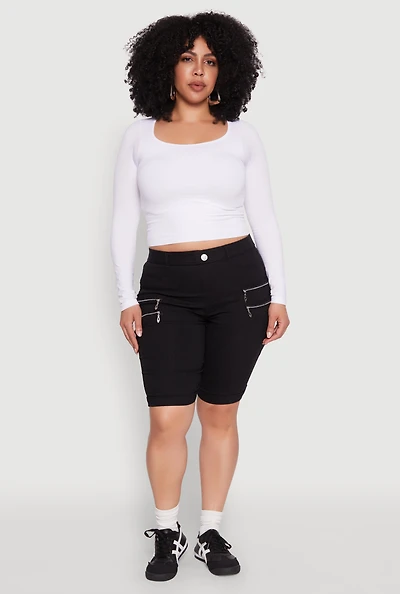 Womens Plus Zipper Detail Bermuda Shorts,
