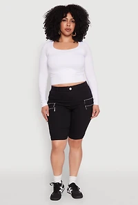 Womens Plus Zipper Detail Bermuda Shorts,