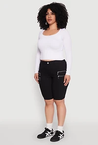 Womens Plus Zipper Detail Bermuda Shorts,