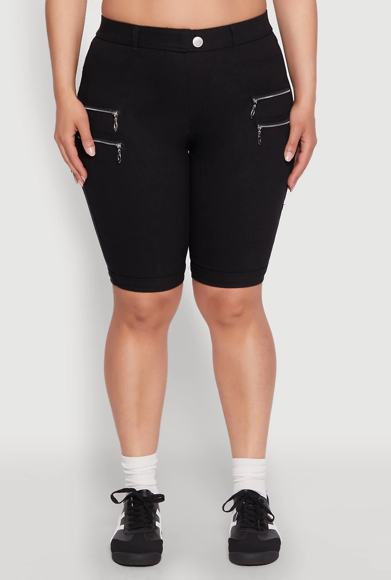 Womens Plus Zipper Detail Bermuda Shorts,
