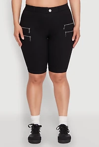 Womens Plus Zipper Detail Bermuda Shorts,