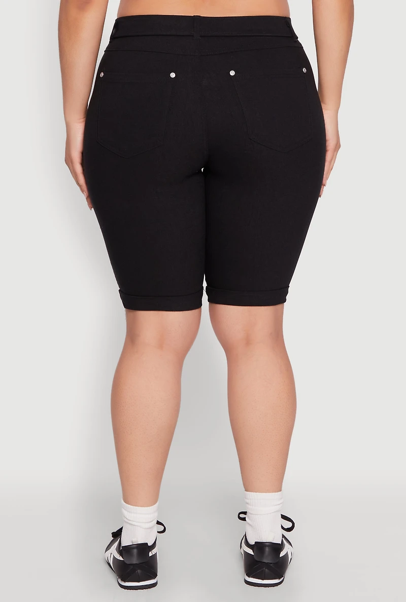 Womens Plus Zipper Detail Bermuda Shorts,