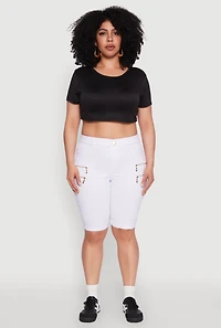 Womens Plus Size Zipper Detail Bermuda Shorts, White, Size 3X