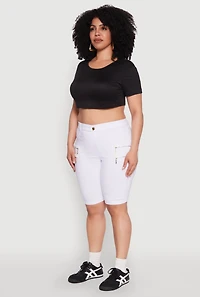 Womens Plus Size Zipper Detail Bermuda Shorts, White, Size 2X