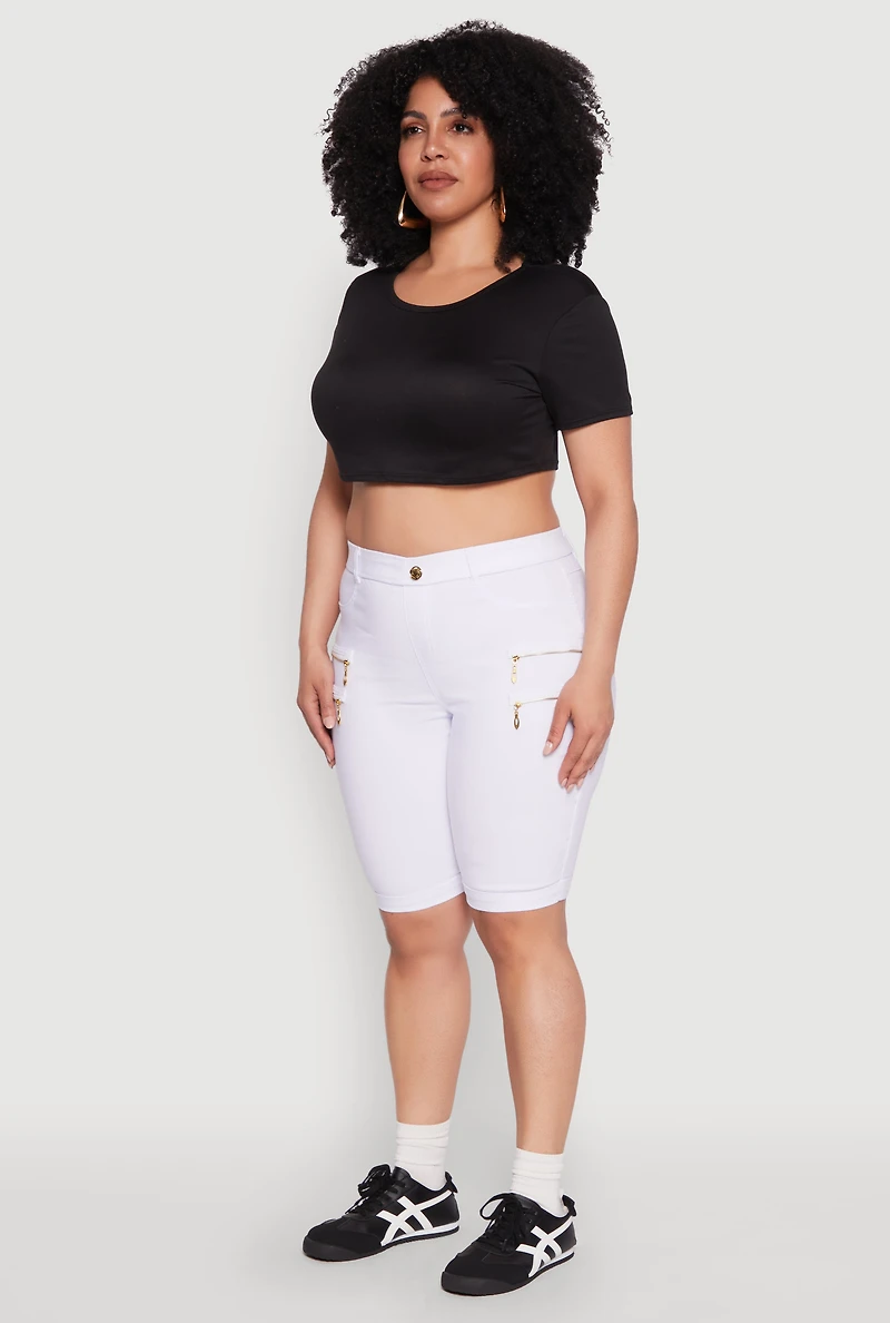 Womens Plus Size Zipper Detail Bermuda Shorts, White, Size 2X