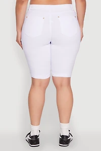 Womens Plus Zipper Detail Bermuda Shorts, White,