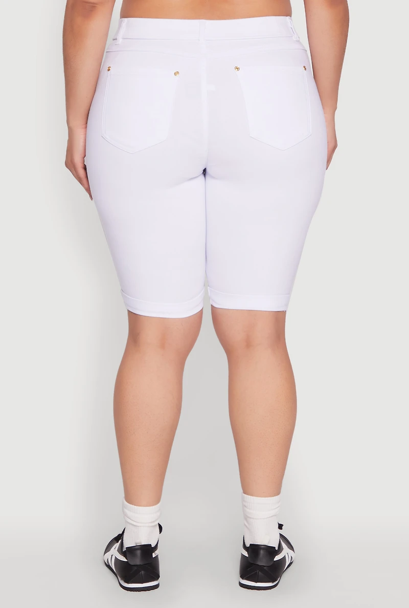 Womens Plus Size Zipper Detail Bermuda Shorts, White, Size 2X
