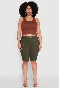 Womens Plus Size Zipper Detail Bermuda Shorts, Green, Size 3X