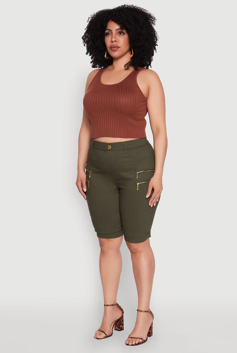 Womens Plus Zipper Detail Bermuda Shorts, 3X